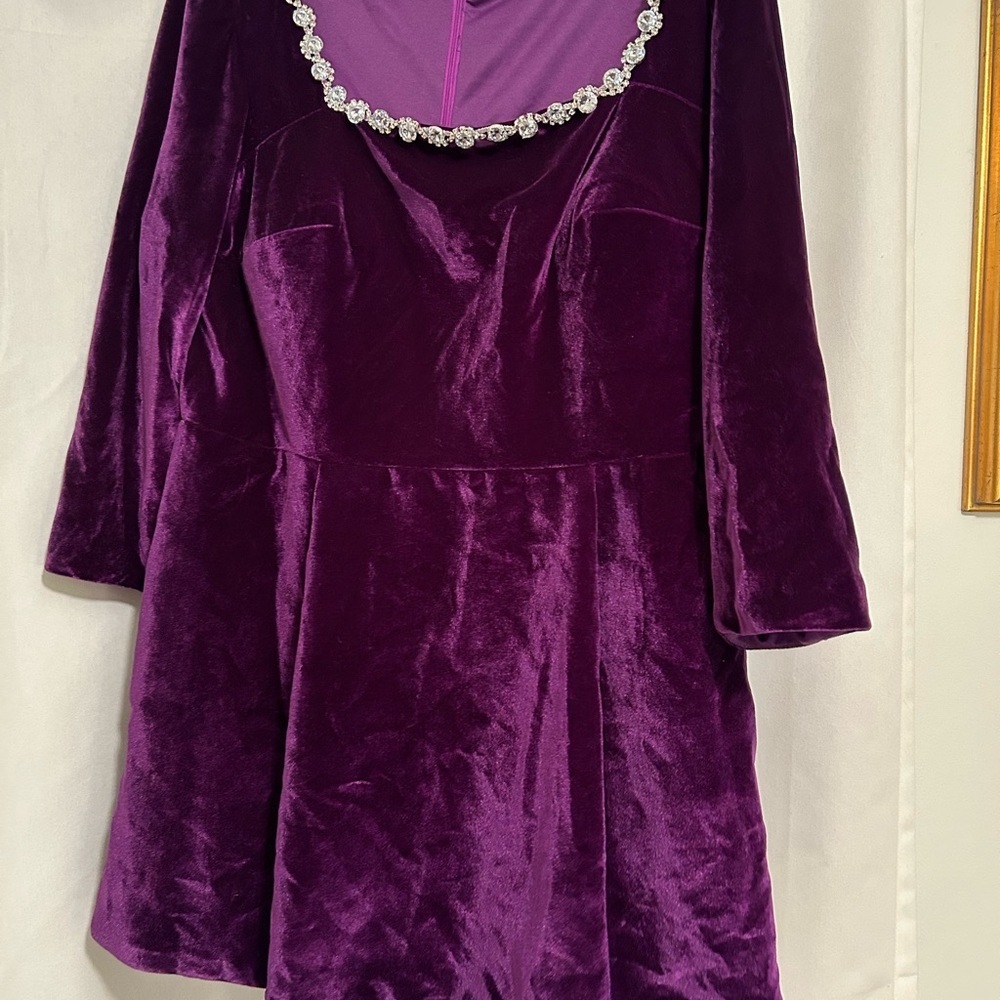 Purple Velvet Dress with Rhinestone Neckline.  New no tags.